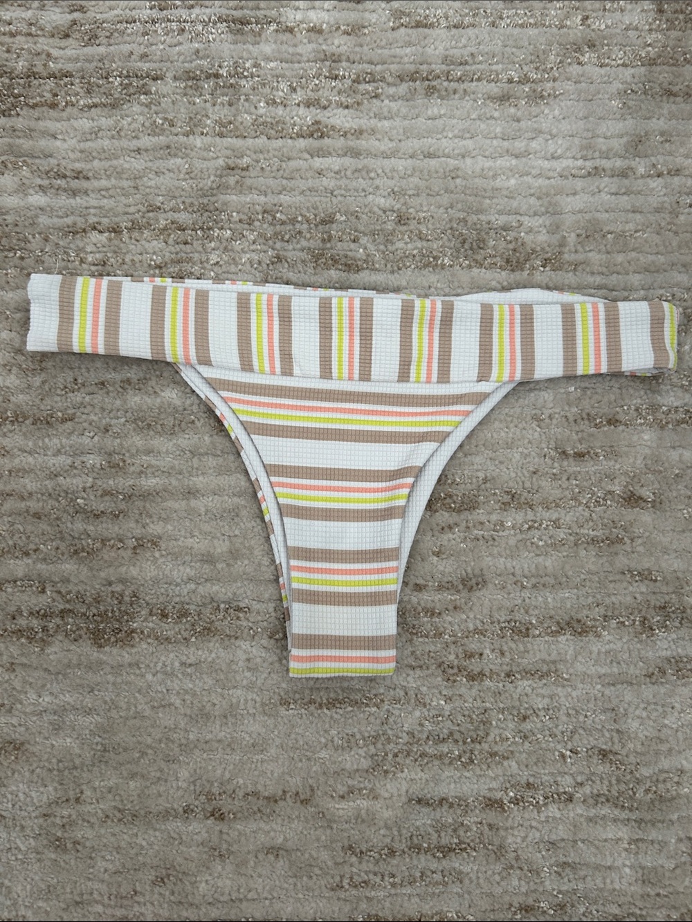 Striped White and Neutral Kids Bikini Bottom